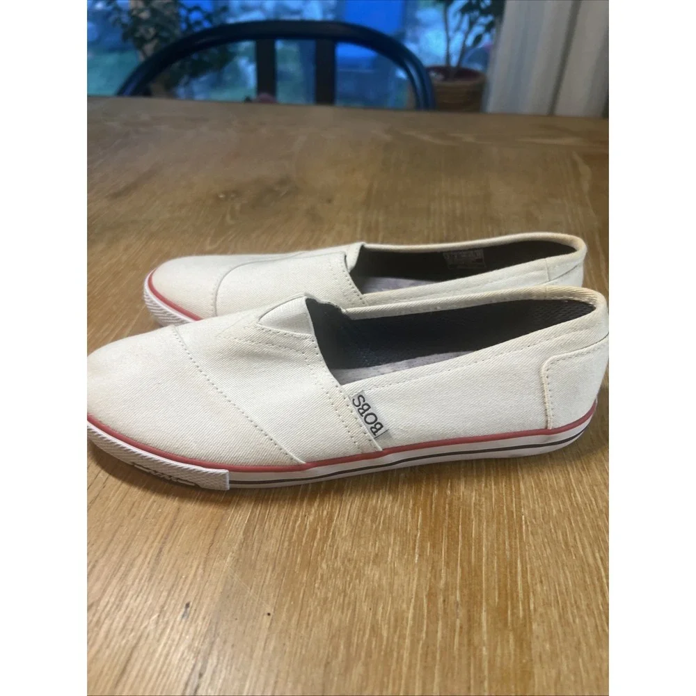 Bobs From Sketchers‎ Women Loafer 6 White Canvas Slip-On Memory Foam Shoes